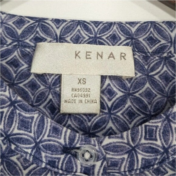Kenar Blue Geometric 100% Cotton Long Sleeve Blouse, Size XS - Picture 6 of 8